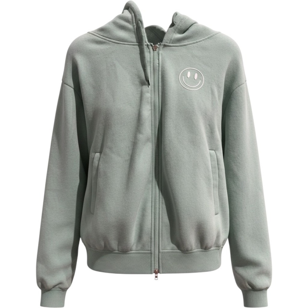 Angel Cult Hoodie Women's L Keep Smiling Daisy Sage Green Rare Zip-Up Sweatshirt